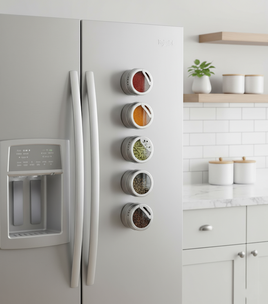 Magnetic Stainless Steel Spice Jars (Set of 4) with Transparent Lid | Kitchen Organizer for Fridge & Racks