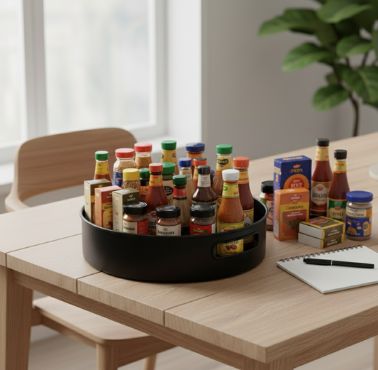 360° Rotating Multi-Purpose Organizer Tray – Space-Saving Kitchen & Home Storage Solution